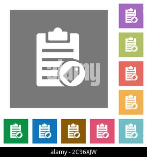 Note tagging flat icons on simple color square backgrounds Stock Vector
