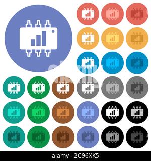 Hardware acceleration multi colored flat icons on round backgrounds. Included white, light and dark icon variations for hover and active status effect Stock Vector