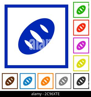 Bread flat color icons in square frames on white background Stock Vector