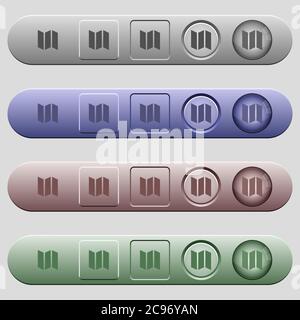 Collapsible map icons on rounded horizontal menu bars in different colors and button styles Stock Vector