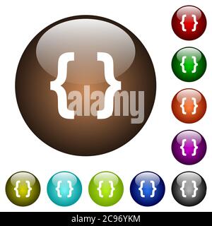 Programming code white icons on round color glass buttons Stock Vector