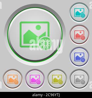 Adjust image brightness color icons on sunk push buttons Stock Vector