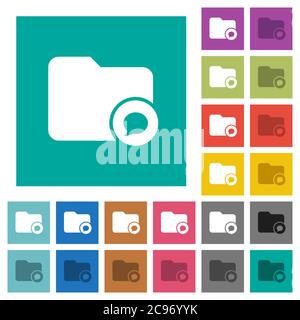 Directory notifications multi colored flat icons on plain square backgrounds. Included white and darker icon variations for hover or active effects. Stock Vector