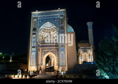 The Tillya Kori Madrasah and Ulugbek madrasasi and Sherdor Madrasa on Registon square in Samarkand, Uzbekistan Stock Photo