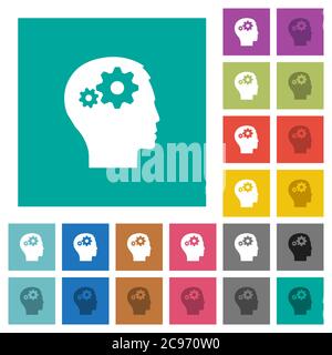 User settings multi colored flat icons on plain square backgrounds. Included white and darker icon variations for hover or active effects. Stock Vector