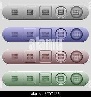 Rack servers icons on rounded horizontal menu bars in different colors and button styles Stock Vector