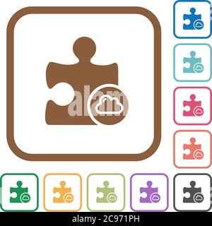 Cloud plugin simple icons in color rounded square frames on white background Stock Vector