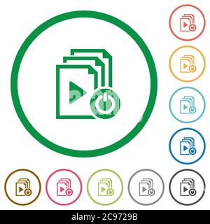Exit from playlist flat color icons in round outlines on white background Stock Vector