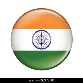 India flag icon vector illustration isolated on white background.Indian flag.Flag icon glossy. Stock Vector