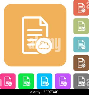 Cloud document flat icons on rounded square vivid color backgrounds. Stock Vector