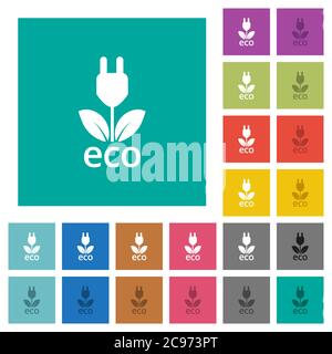 Eco energy multi colored flat icons on plain square backgrounds. Included white and darker icon variations for hover or active effects. Stock Vector