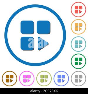 Component play flat color vector icons with shadows in round outlines on white background Stock Vector