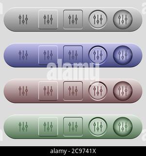 Vertical adjustment icons on rounded horizontal menu bars in different colors and button styles Stock Vector