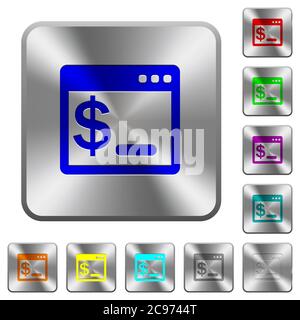 OS command terminal engraved icons on rounded square glossy steel buttons Stock Vector