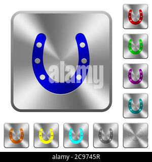 Horseshoe engraved icons on rounded square glossy steel buttons Stock Vector