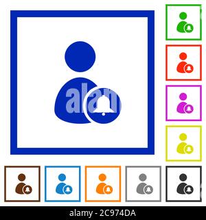 Notify user flat color icons in square frames on white background Stock Vector