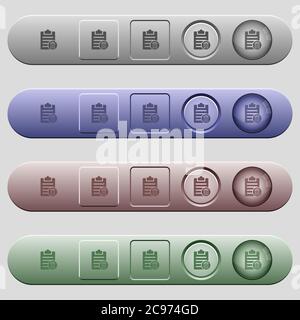 Delete note icons on rounded horizontal menu bars in different colors and button styles Stock Vector