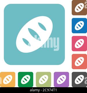 Bread white flat icons on color rounded square backgrounds Stock Vector