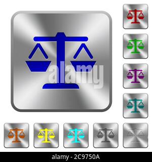 Balance engraved icons on rounded square glossy steel buttons Stock Vector