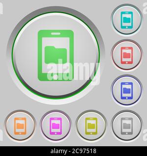 Smartphone data storage color icons on sunk push buttons Stock Vector