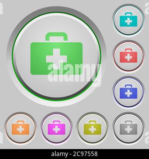 First aid kit color icons on sunk push buttons Stock Vector