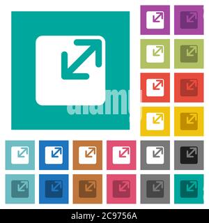 Resize window multi colored flat icons on plain square backgrounds. Included white and darker icon variations for hover or active effects. Stock Vector