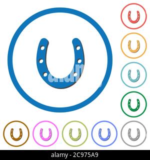 Horseshoe flat color vector icons with shadows in round outlines on white background Stock Vector