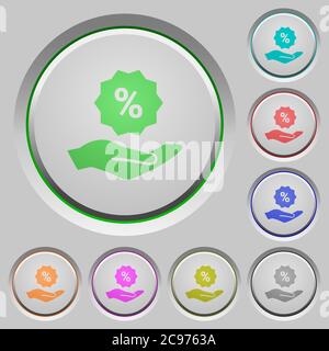 Discount services color icons on sunk push buttons Stock Vector