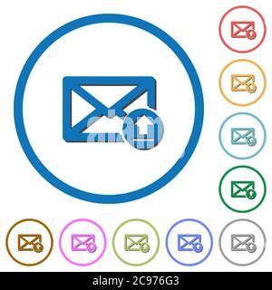 Sending email flat color vector icons with shadows in round outlines on white background Stock Vector
