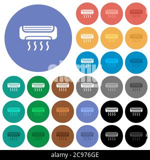 Air conditioner multi colored flat icons on round backgrounds. Included white, light and dark icon variations for hover and active status effects, and Stock Vector