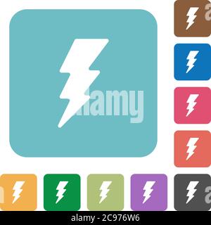 Lightning energy white flat icons on color rounded square backgrounds Stock Vector