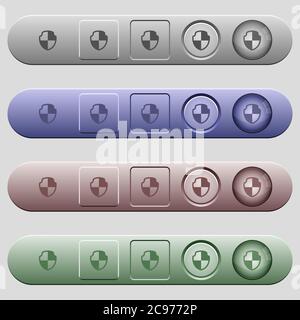 Shield icons on rounded horizontal menu bars in different colors and button styles Stock Vector