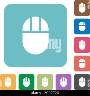 Three buttoned computer mouse white flat icons on color rounded square backgrounds Stock Vector