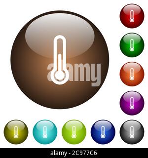 Thermometer white icons on round color glass buttons Stock Vector