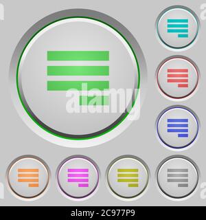 Text align justify last row right color icons on sunk push buttons Stock Vector