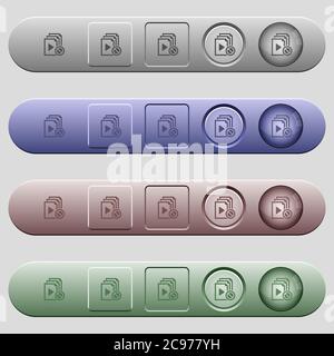Disabled playlist icons on rounded horizontal menu bars in different colors and button styles Stock Vector