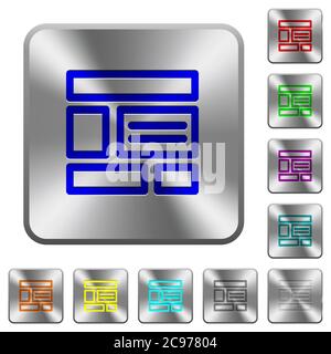 Web layout engraved icons on rounded square glossy steel buttons Stock Vector