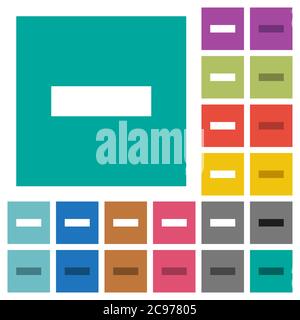 Remove item multi colored flat icons on plain square backgrounds. Included white and darker icon variations for hover or active effects. Stock Vector