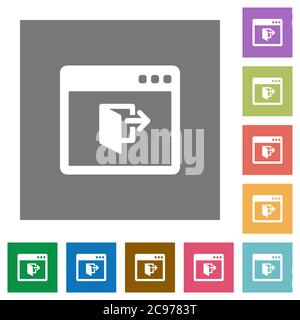 Application exit flat icons on simple color square backgrounds Stock Vector