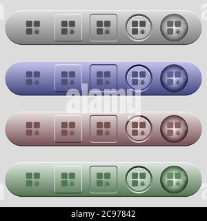 Component bug icons on rounded horizontal menu bars in different colors and button styles Stock Vector