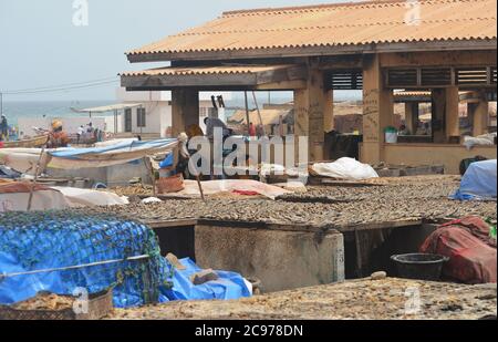 Artisanal fish processing site in Cayar, Senegal Stock Photo