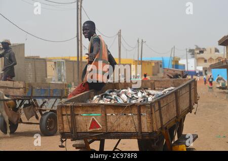 Artisanal fish processing site in Cayar, Senegal Stock Photo