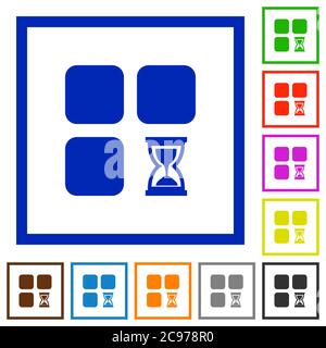 Component waiting flat color icons in square frames on white background Stock Vector