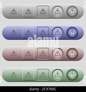 Triangle shaped warning sign icons on rounded horizontal menu bars in different colors and button styles Stock Vector