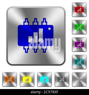 Hardware acceleration engraved icons on rounded square glossy steel buttons Stock Vector