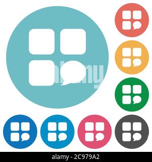 Message component flat white icons on round color backgrounds Stock Vector