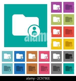 Directory owner multi colored flat icons on plain square backgrounds. Included white and darker icon variations for hover or active effects. Stock Vector