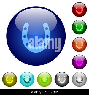 Horseshoe icons on round color glass buttons Stock Vector