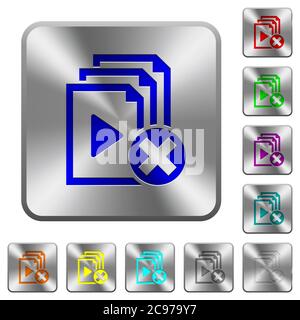 Cancel playlist engraved icons on rounded square glossy steel buttons Stock Vector