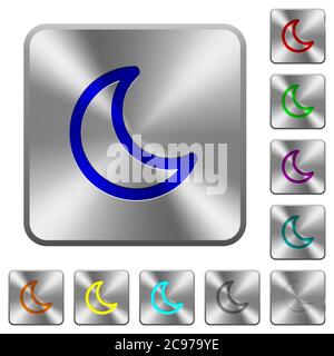 Moon shape engraved icons on rounded square glossy steel buttons Stock Vector